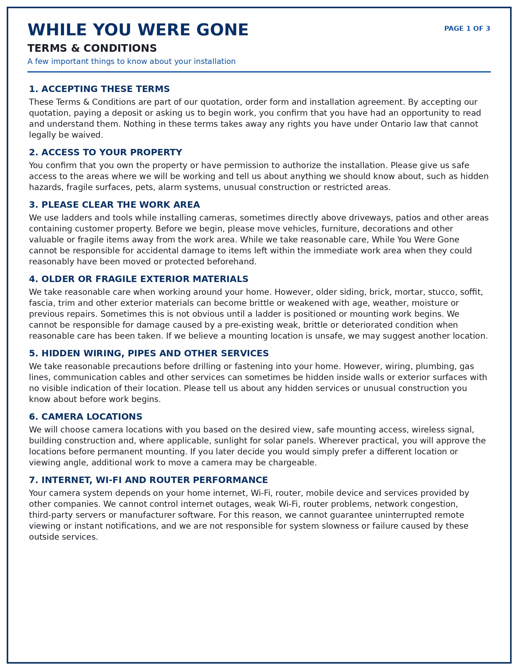 Terms and Conditions page 1